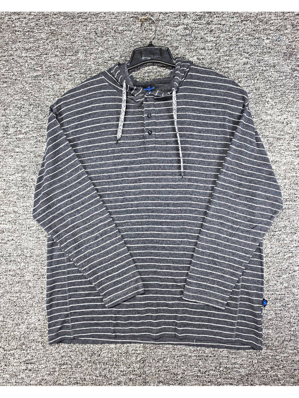Monument Gray/White Striped Henley Hooded Drawstring Pullover Hoodie Men's 2XL